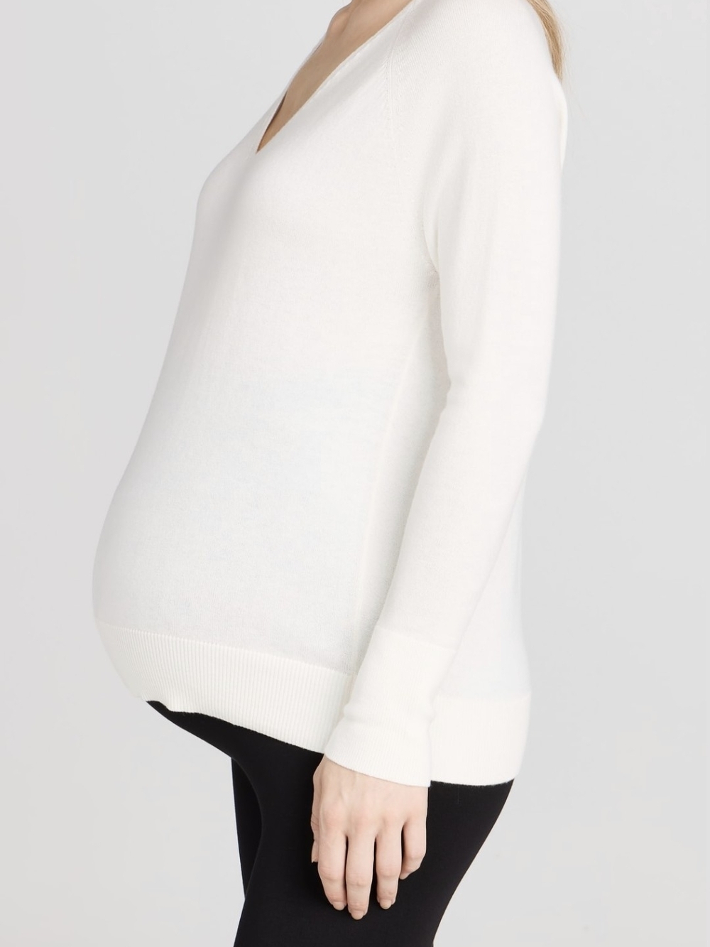 Hatch Ivory White V-Neck Maternity Sweater Cotton and Wool